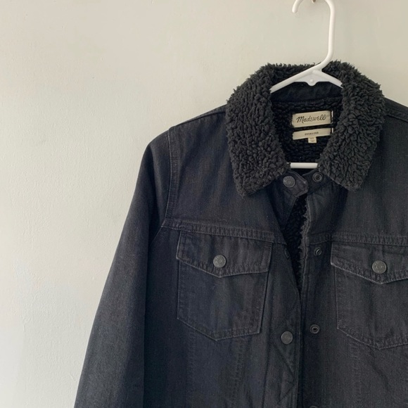 Madewell Black Oversized Sherpa Lined Denim Jacket - Picture 4 of 9